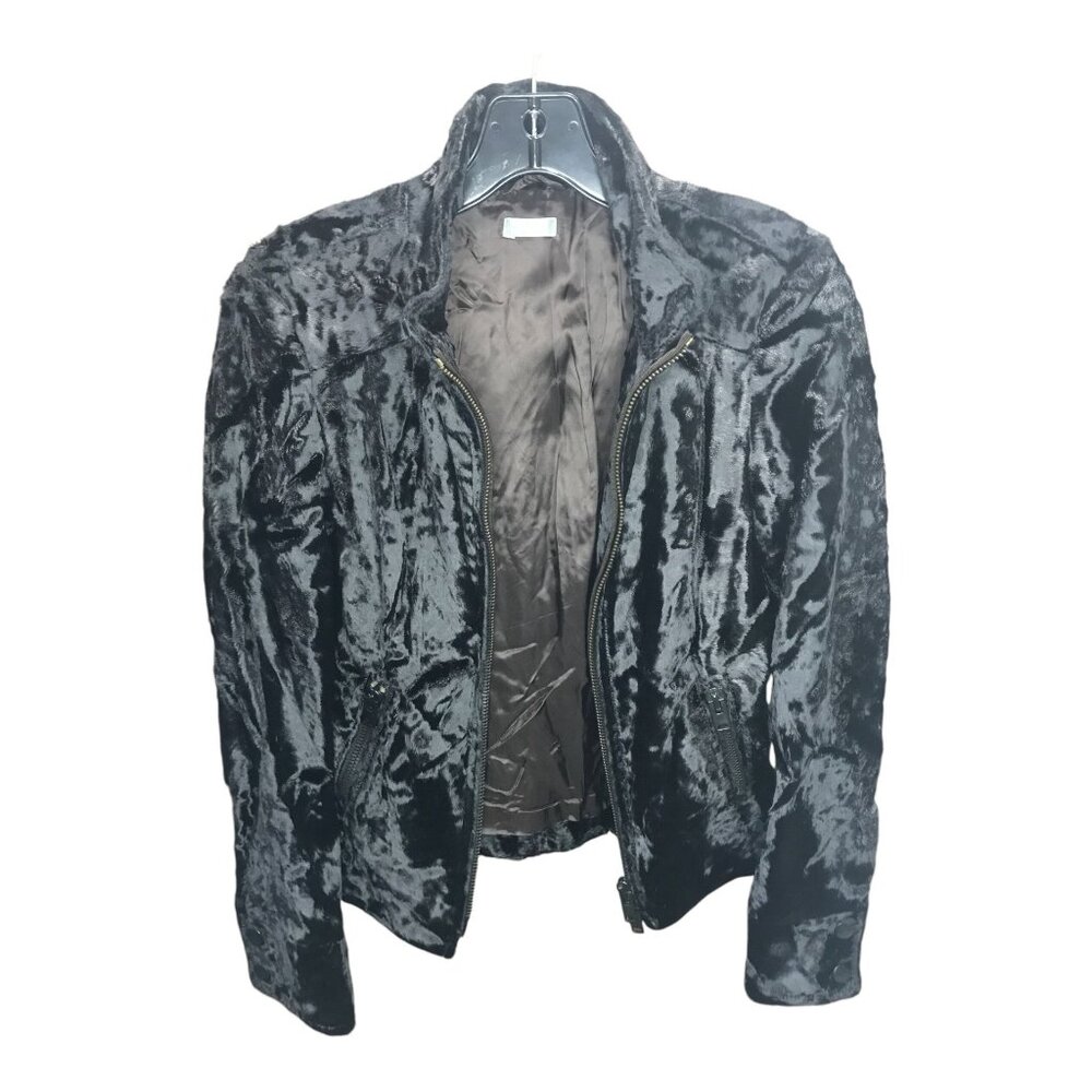 United Nations Colors Black Faux Fur Long Sleeve Zipper Front lined Jacket - Picture 2 of 5